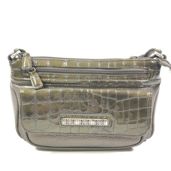 Brighton Croc Embossed Leather Purse Pewter Gray - Picture 2 of 12